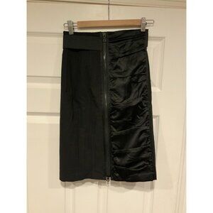 Nanette Lepore Black Full Zip Pencil Skirt w/ Front Ruffle Panel, Size 0